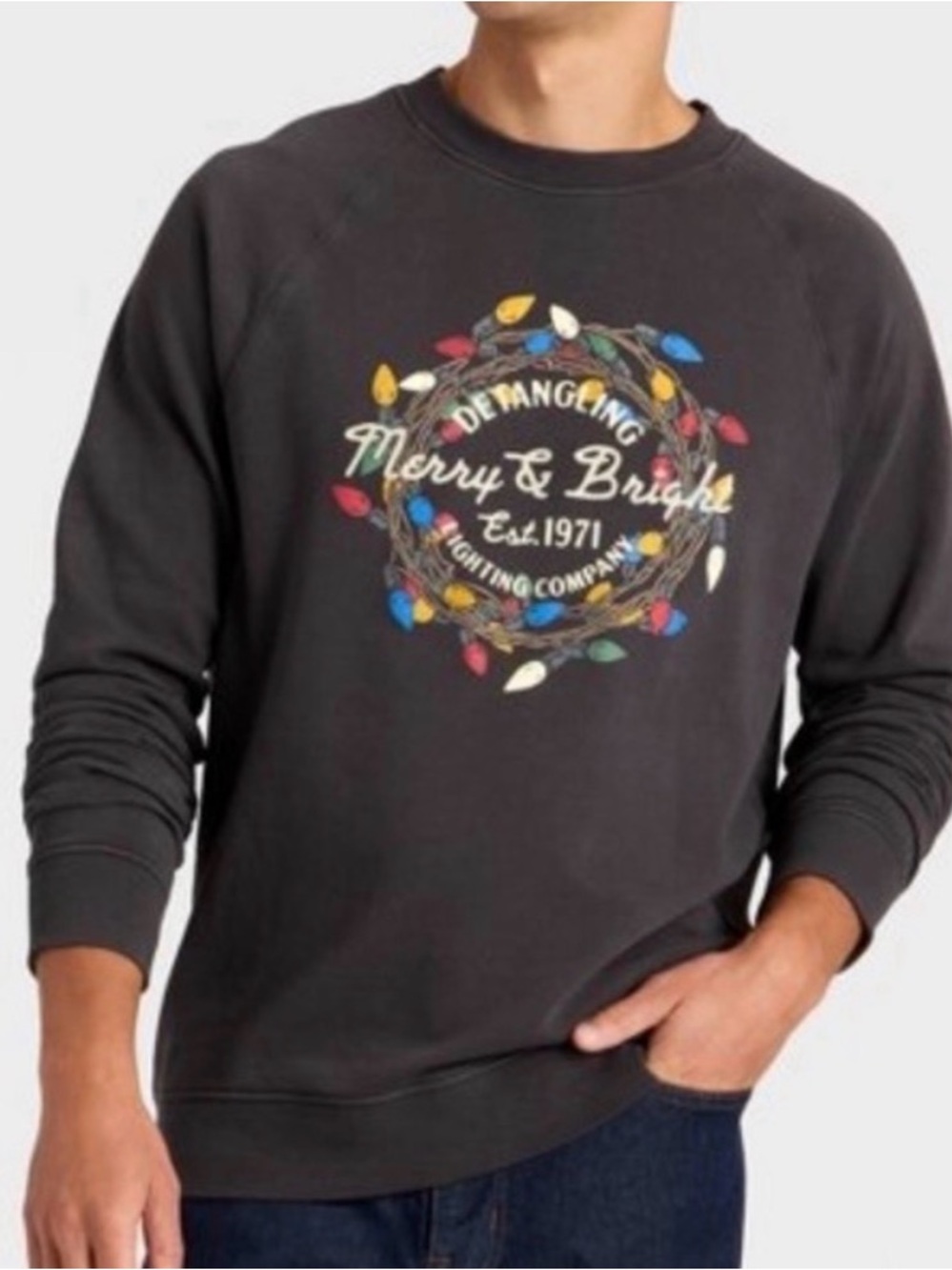 NWT Men's Goodfellow & Co Black French Terry Merry & Bright Sweatshirt Size XXL